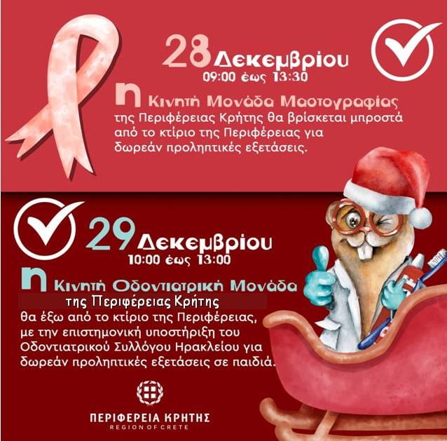 δωρεαν μαστογραφια και οδοντιατρικος ελεγχος, περιφερεια κρητης 2023-12